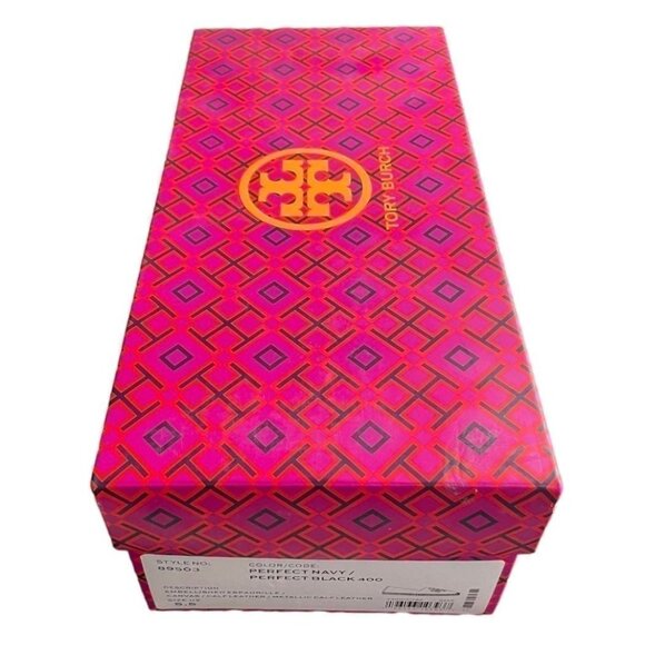 TORY BURCH Ines Embellished Logo Espadrille Flats Navy Canvas Size 5.5 NIB - Picture 10 of 11